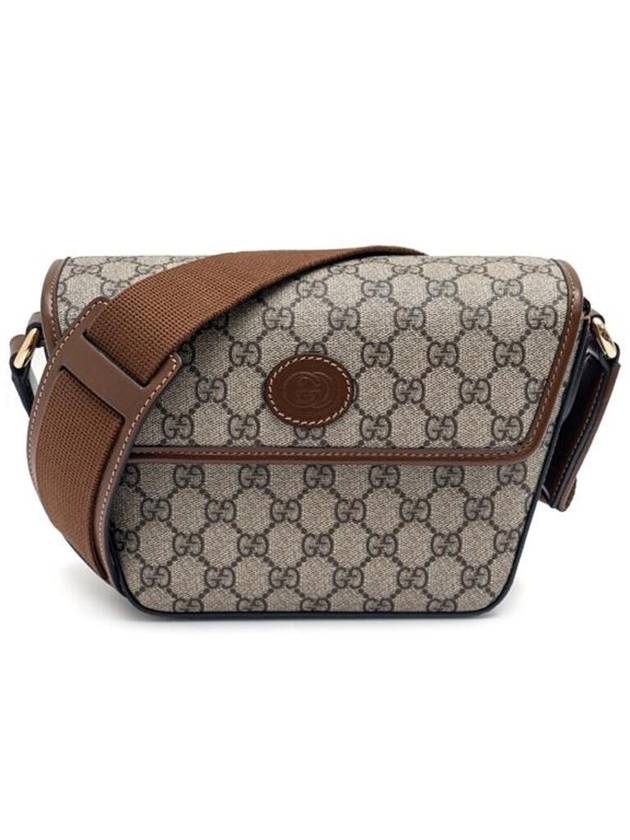 Gucci All Over GG Supreme Canvas Flap Cross Bag Beige