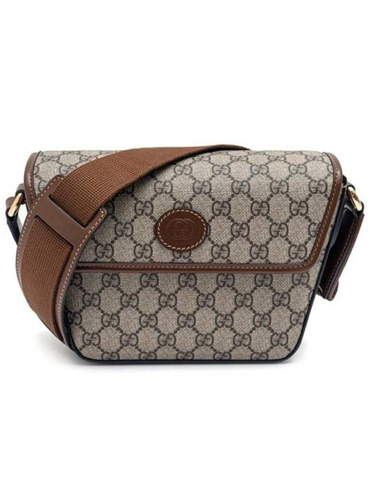 Gucci All Over GG Supreme Canvas Flap Cross Bag Beige