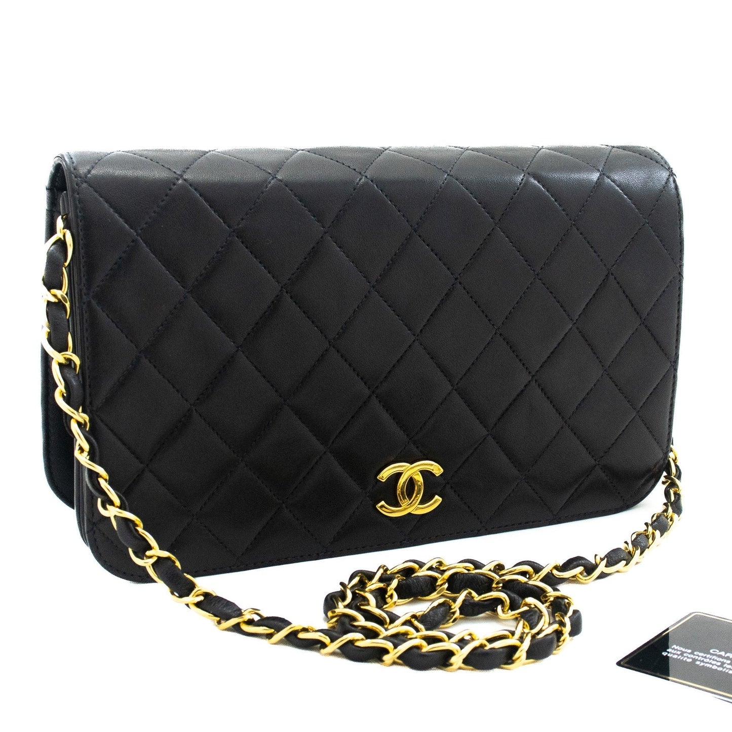 CHANEL Full Flap Chain Shoulder Bag Clutch Black Quilted Lambskin k19