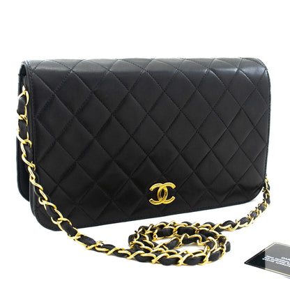 CHANEL Full Flap Chain Shoulder Bag Clutch Black Quilted Lambskin k19