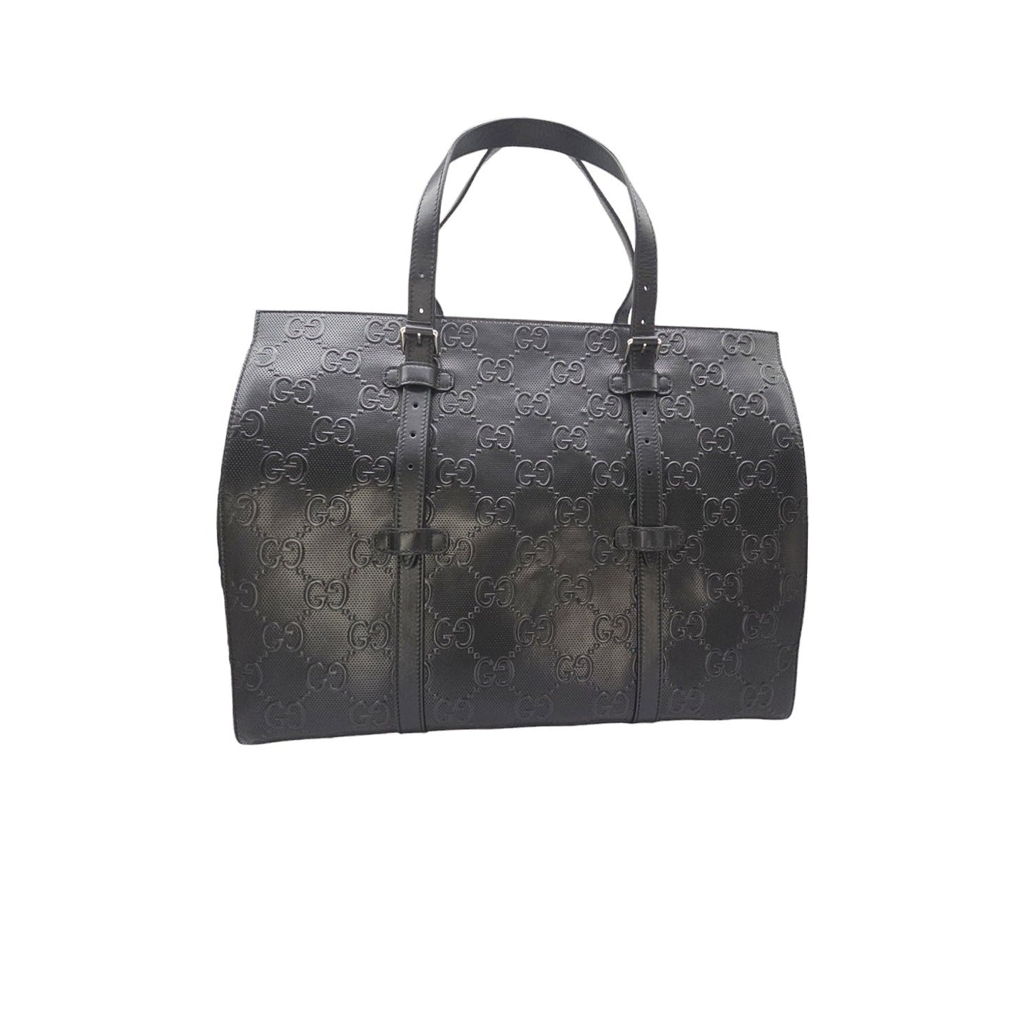 Gucci Black GG Embossed Perforated Leather Double Handle Tote