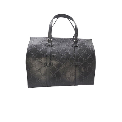 Gucci Black GG Embossed Perforated Leather Double Handle Tote