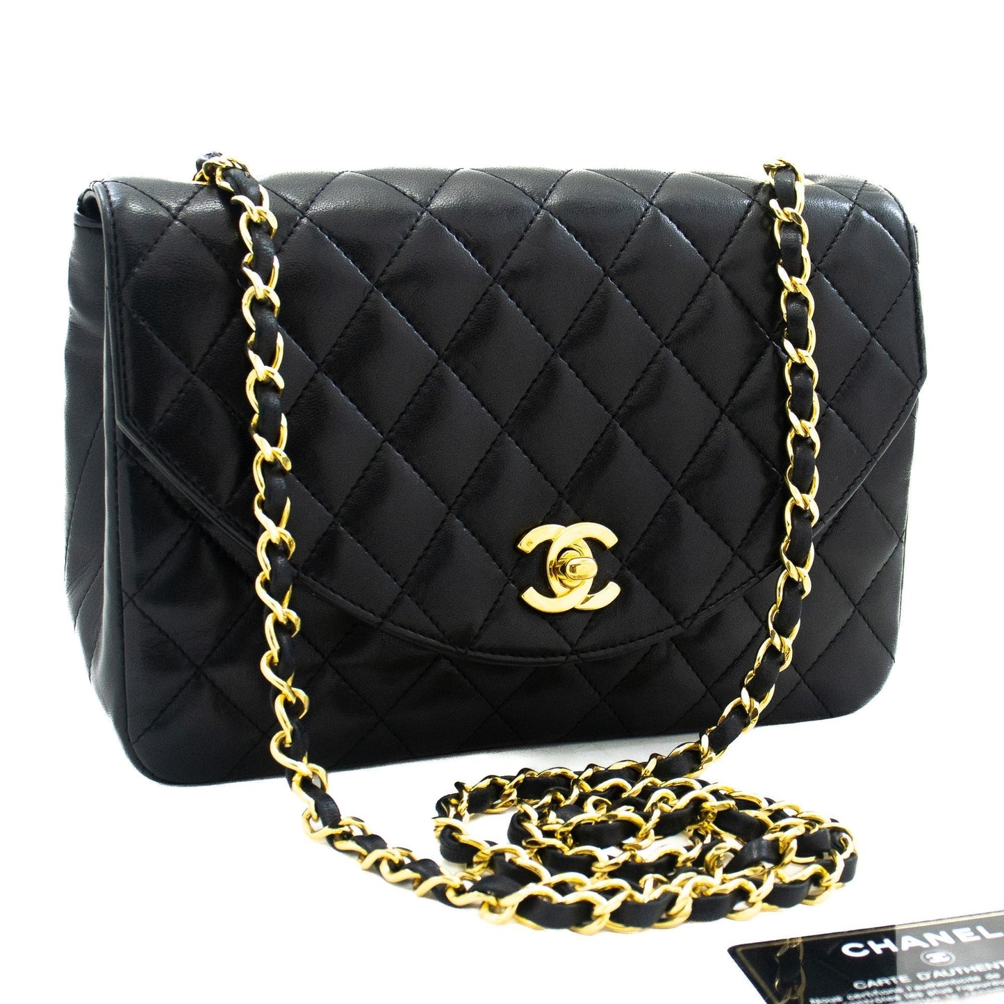 CHANEL Half Moon Chain Shoulder Bag Crossbody Black Quilted Flap k22