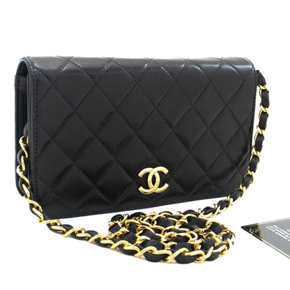 CHANEL Full Flap Chain Shoulder Bag Clutch Black Quilted Lambskin k09