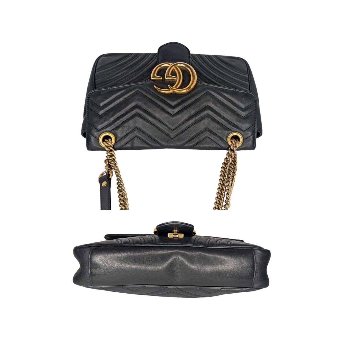 Gucci Black Chevron Quilted GG Marmont Medium Shoulder Bag