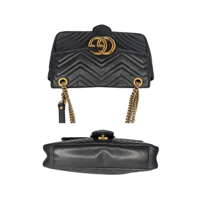 Gucci Black Chevron Quilted GG Marmont Medium Shoulder Bag