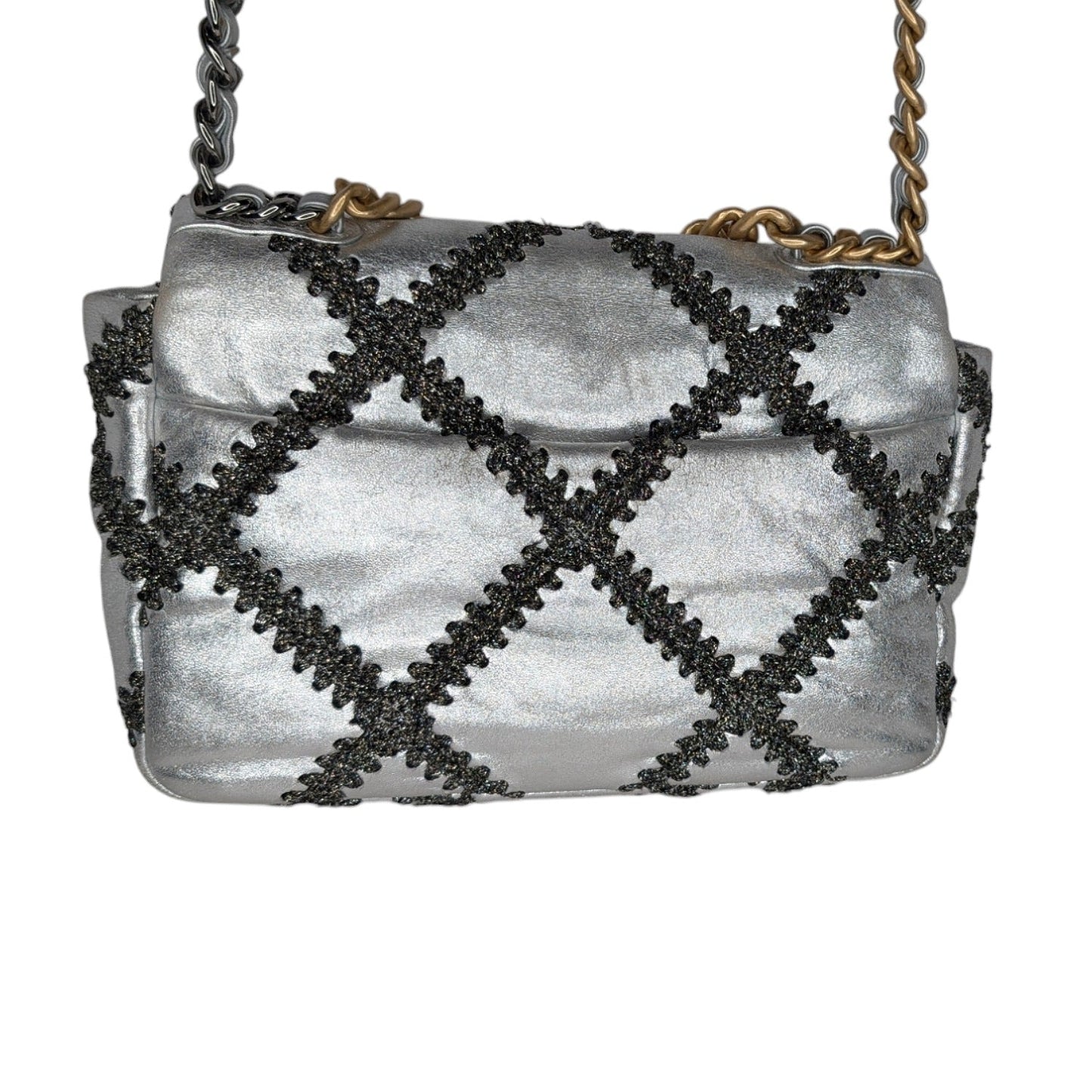 Chanel 2021 Metallic Calfskin Crochet Medium Chanel 19 Flap