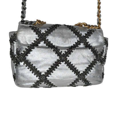 Chanel 2021 Metallic Calfskin Crochet Medium Chanel 19 Flap