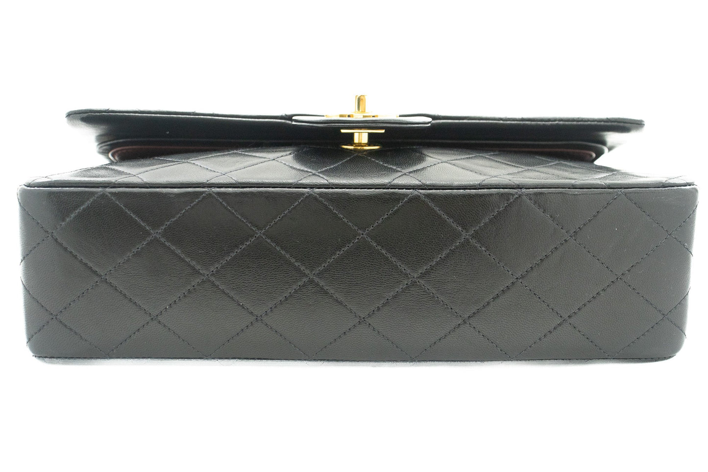 CHANEL Classic Double Flap 10" Chain Shoulder Bag Black Lambskin k03
