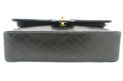 CHANEL Classic Double Flap 10" Chain Shoulder Bag Black Lambskin k03