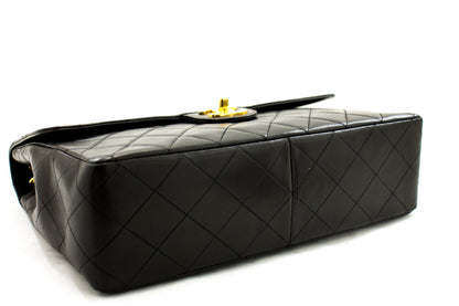 CHANEL Jumbo 11" Large Chain Shoulder Bag Flap Black Lambskin Gold f98
