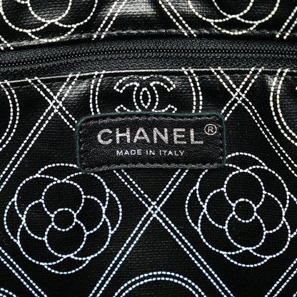 Black Chanel Coated Canvas Camellia Logo Deauville Shopping Tote Satchel