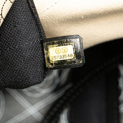 Black Chanel Coated Canvas Camellia Logo Deauville Shopping Tote Satchel