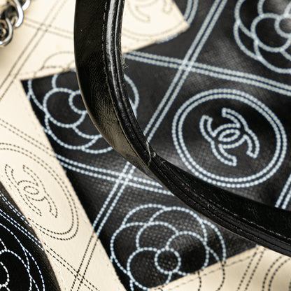Black Chanel Coated Canvas Camellia Logo Deauville Shopping Tote Satchel