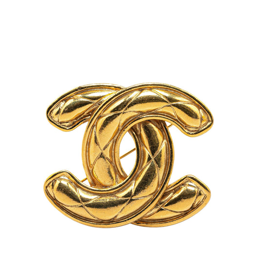 Gold Chanel Gold Plated CC Quilted Brooch
