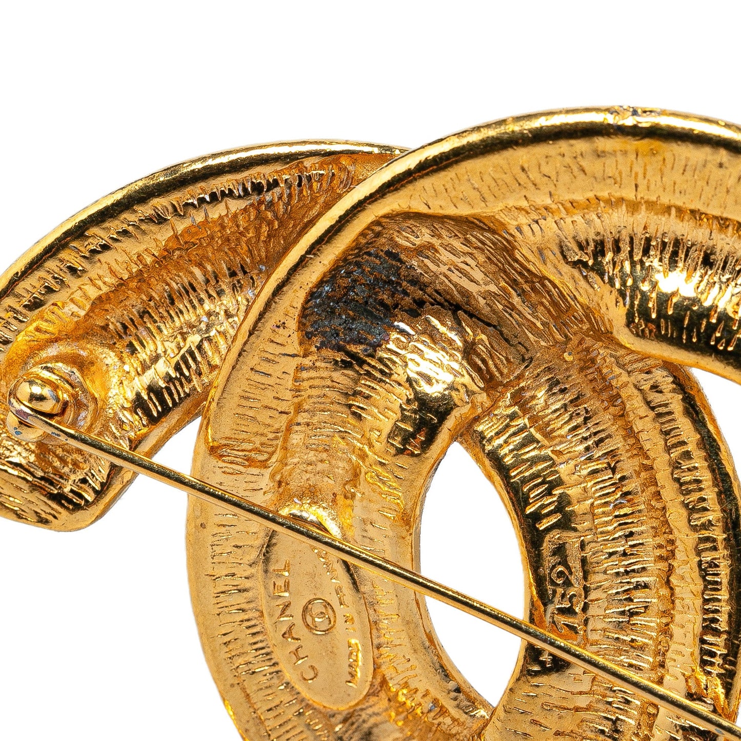 Gold Chanel Gold Plated CC Quilted Brooch