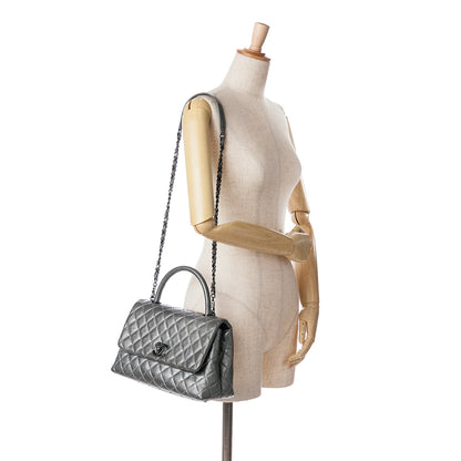 Gray Chanel Small Quilted Aged Calfskin Coco Satchel