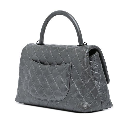 Gray Chanel Small Quilted Aged Calfskin Coco Satchel