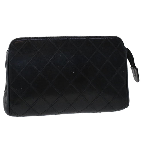 CHANEL Pouch Lamb Skin Black CC 47074
