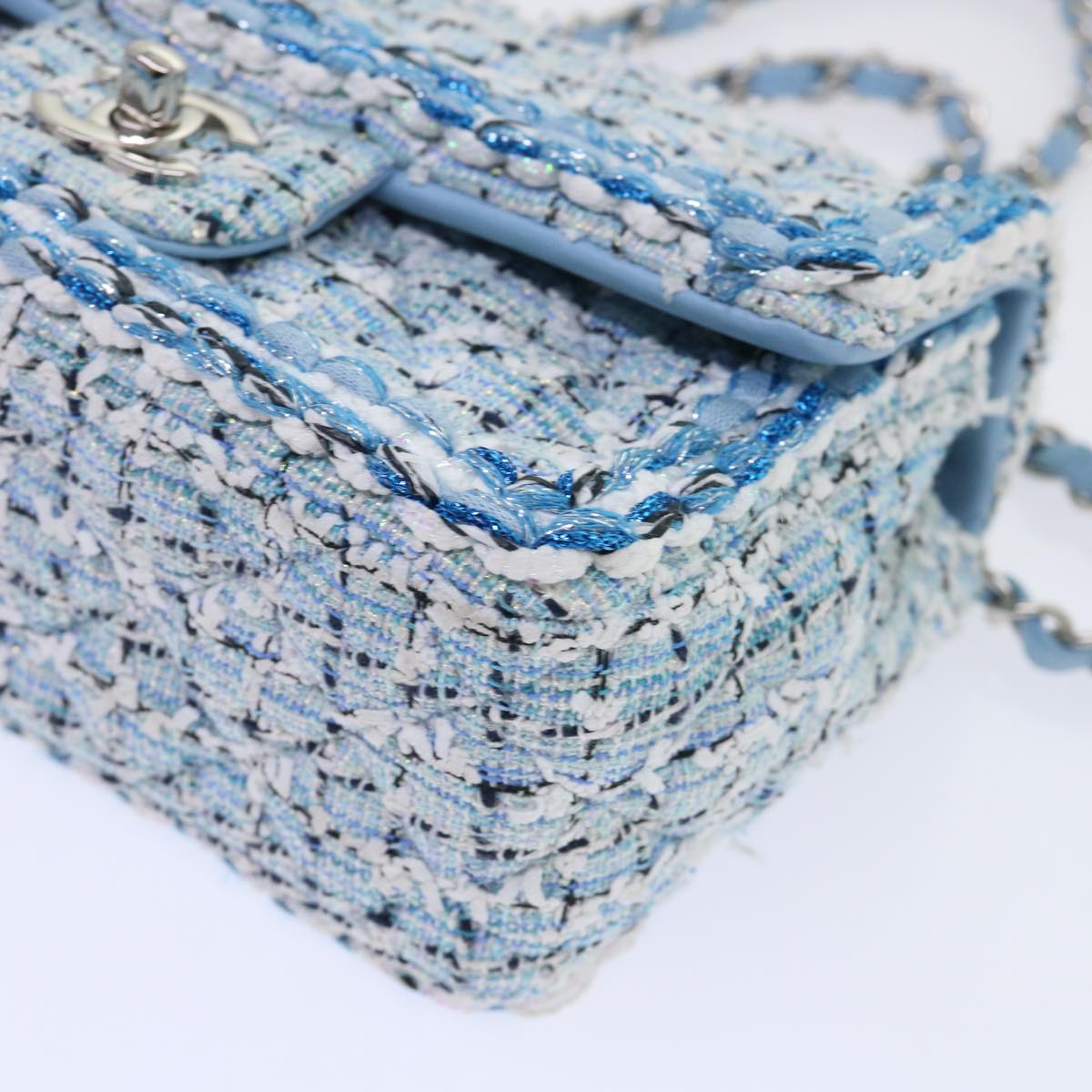 CHANEL Chain Shoulder Bag Tweed Blue CC 47496A