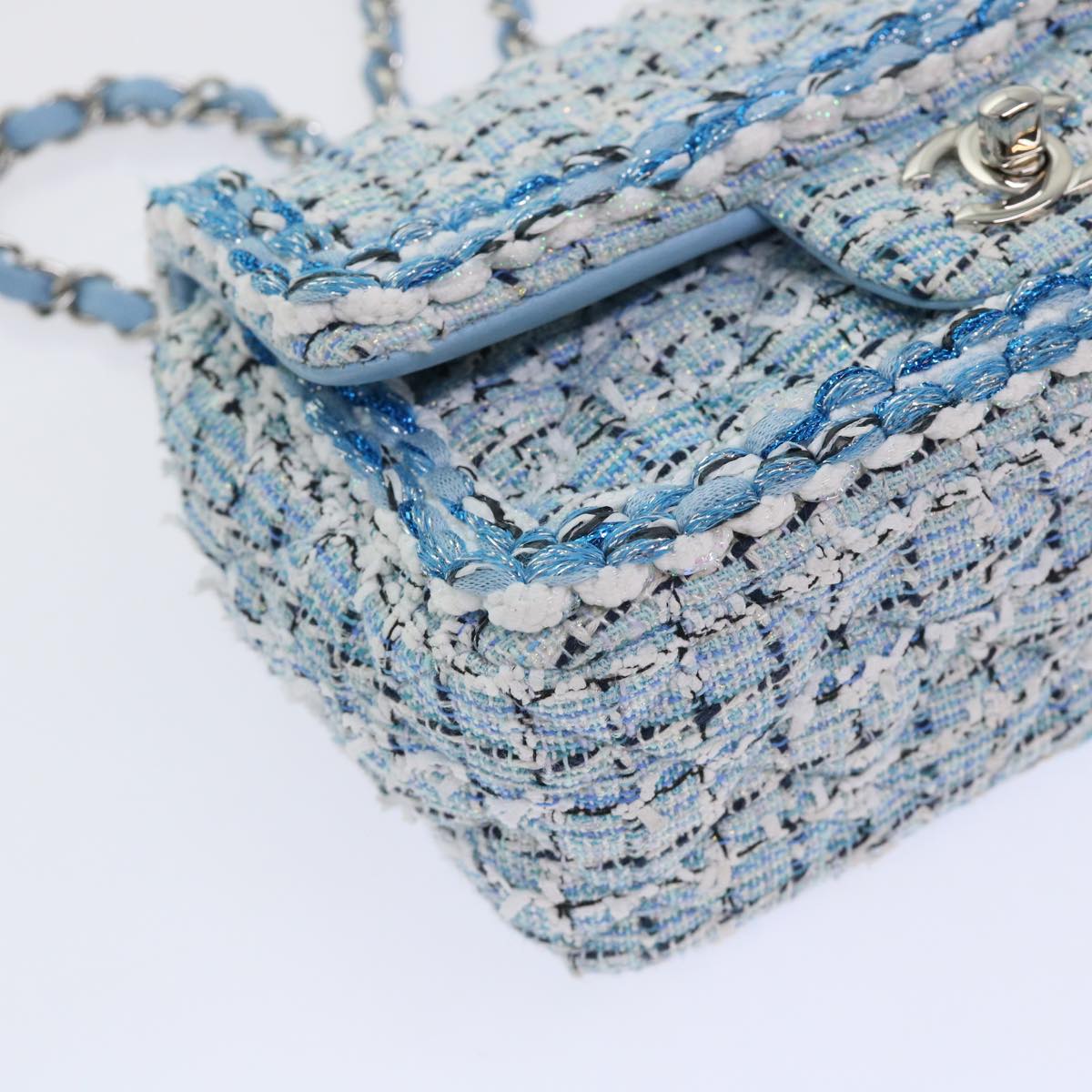 CHANEL Chain Shoulder Bag Tweed Blue CC 47496A