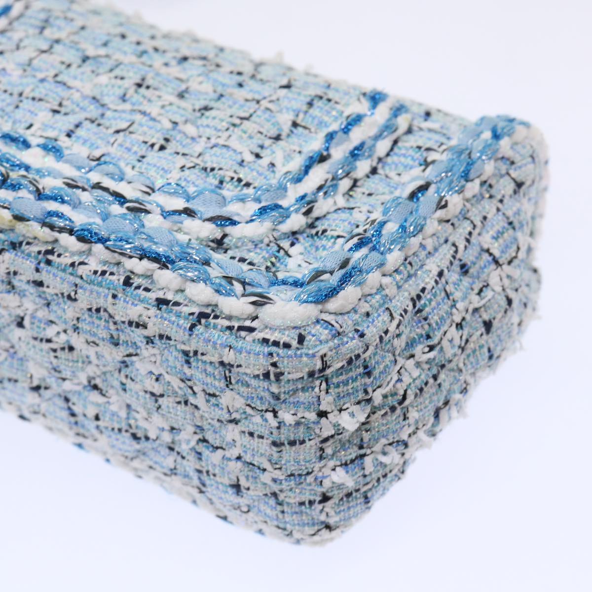 CHANEL Chain Shoulder Bag Tweed Blue CC 47496A