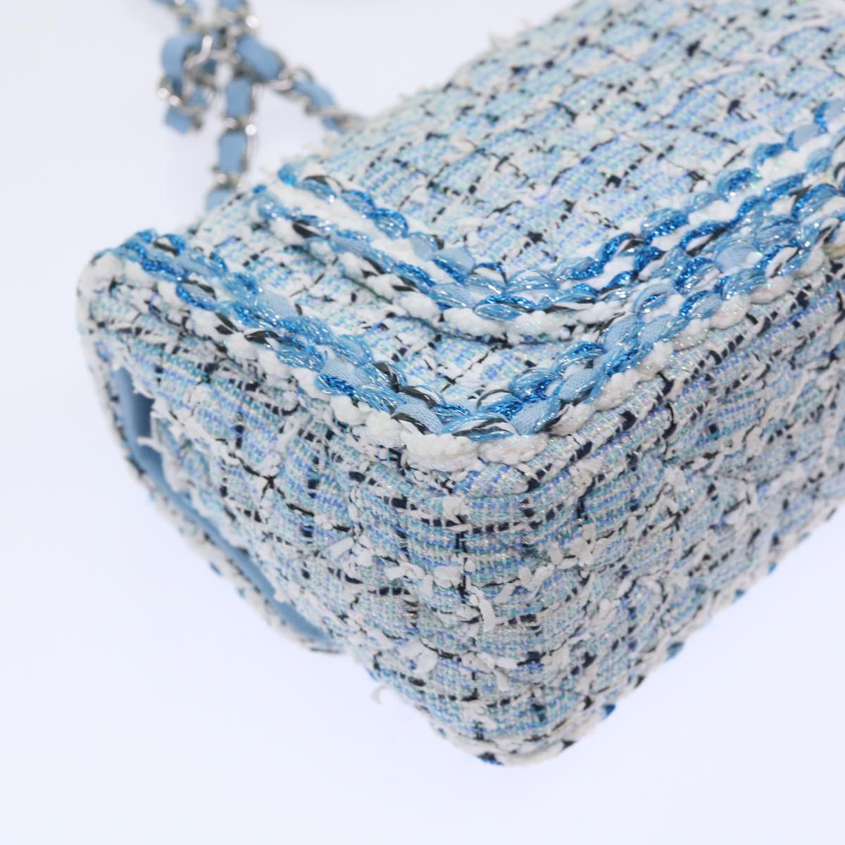 CHANEL Chain Shoulder Bag Tweed Blue CC 47496A