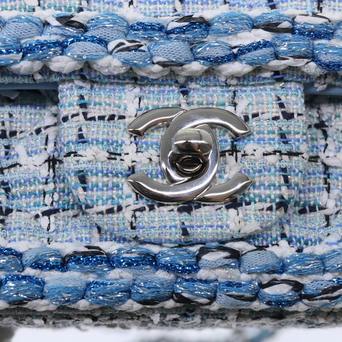 CHANEL Chain Shoulder Bag Tweed Blue CC 47496A