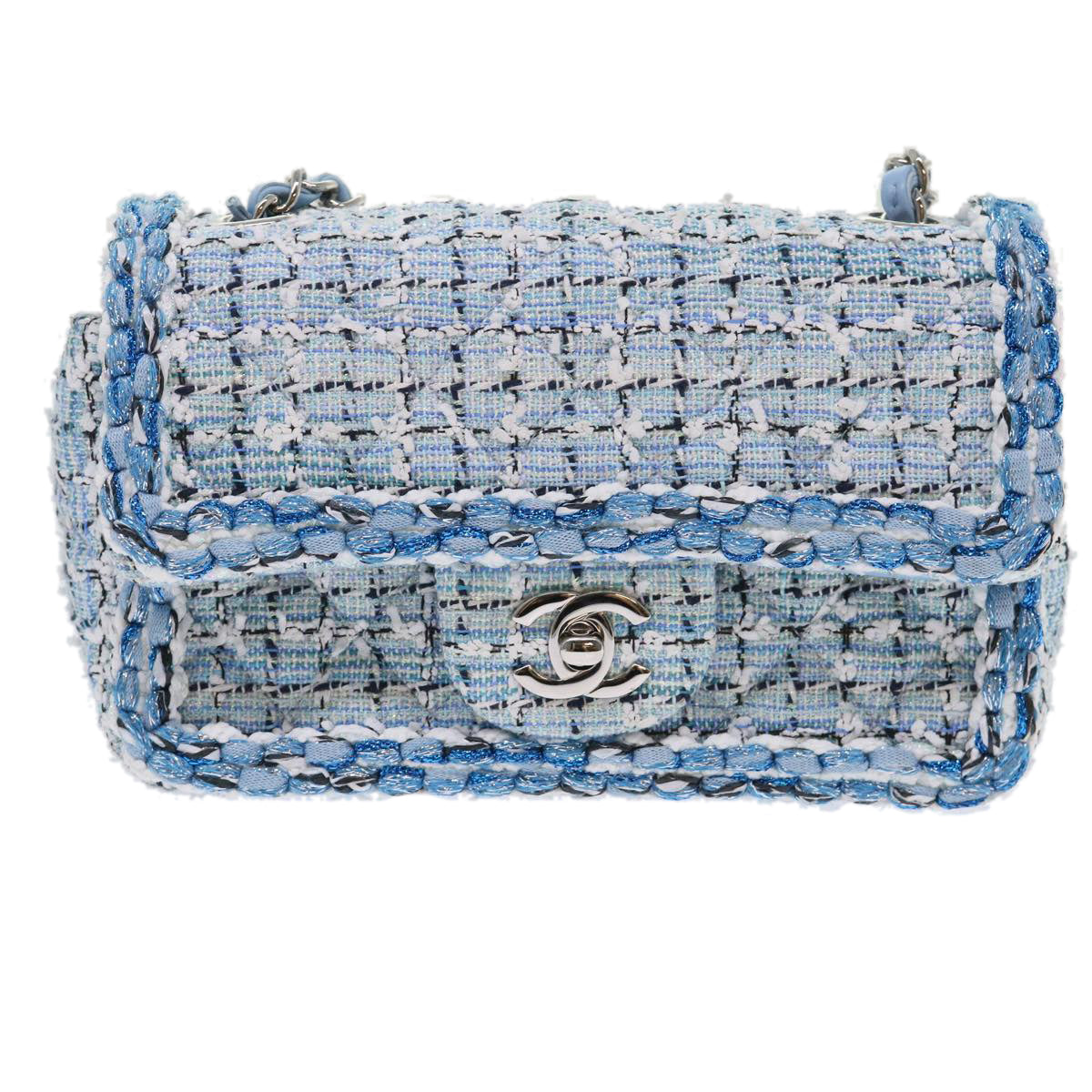 CHANEL Chain Shoulder Bag Tweed Blue CC 47496A