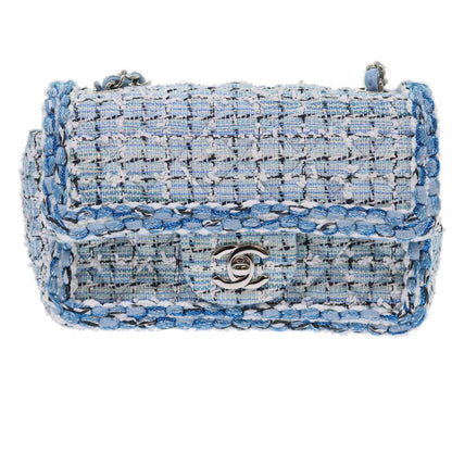 CHANEL Chain Shoulder Bag Tweed Blue CC 47496A