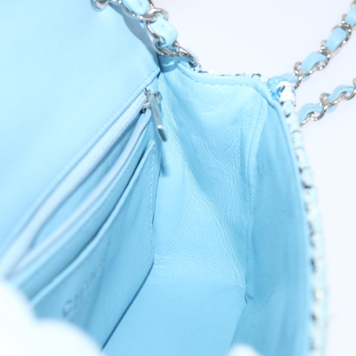 CHANEL Chain Shoulder Bag Tweed Blue CC 47496A