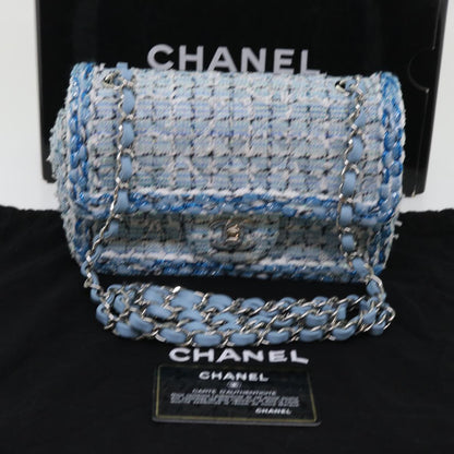 CHANEL Chain Shoulder Bag Tweed Blue CC 47496A