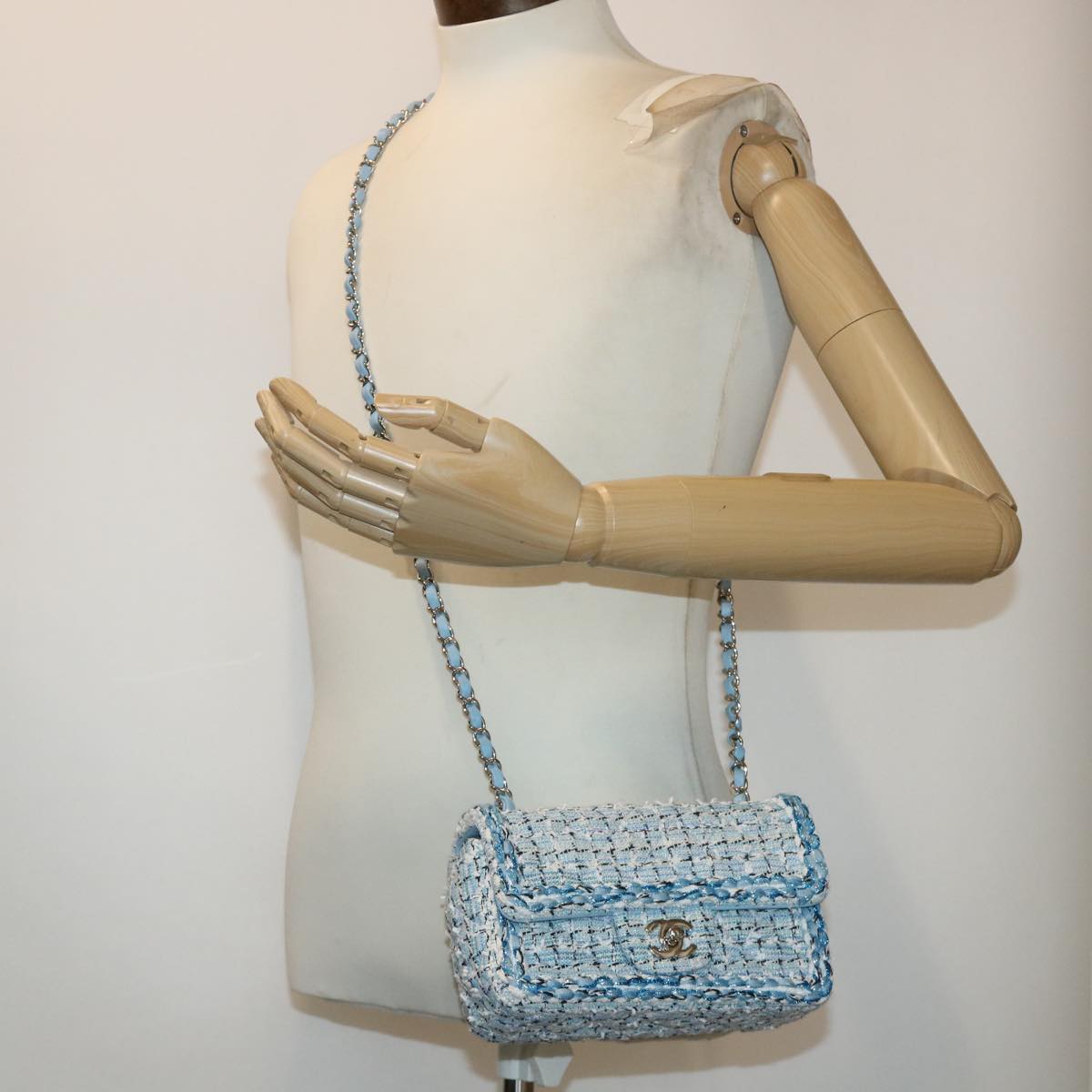 CHANEL Chain Shoulder Bag Tweed Blue CC 47496A