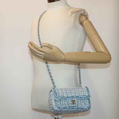 CHANEL Chain Shoulder Bag Tweed Blue CC 47496A