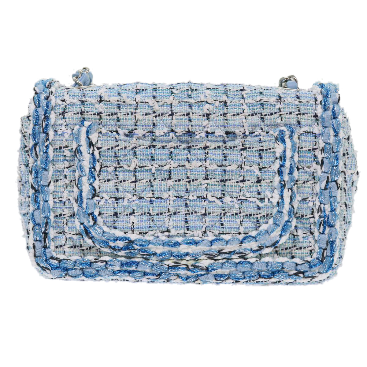 CHANEL Chain Shoulder Bag Tweed Blue CC 47496A