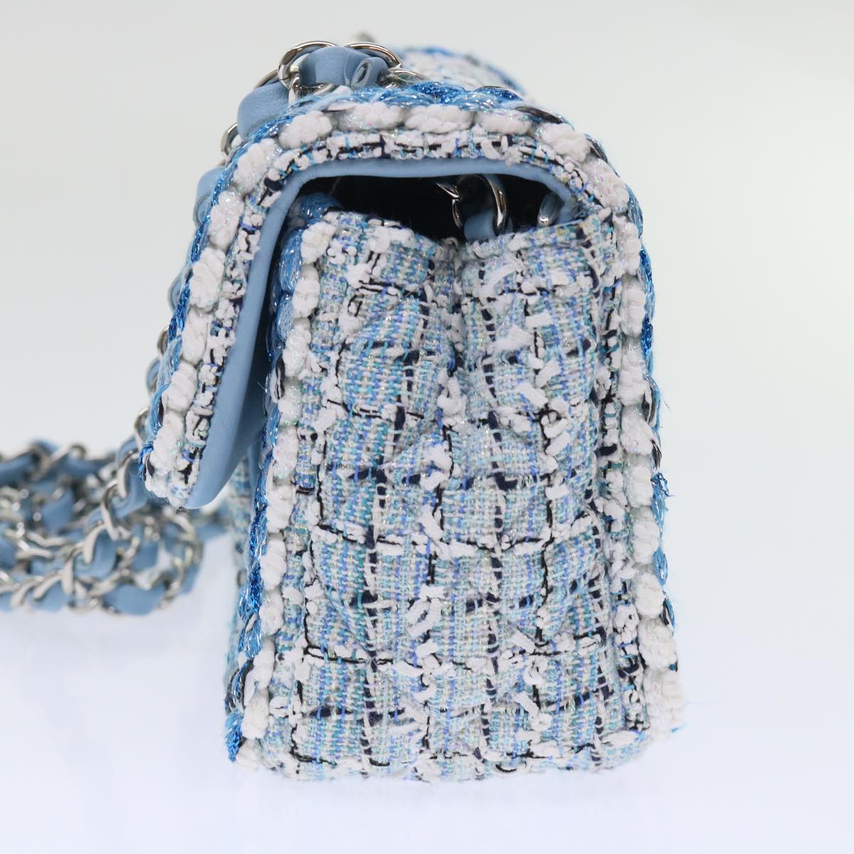 CHANEL Chain Shoulder Bag Tweed Blue CC 47496A