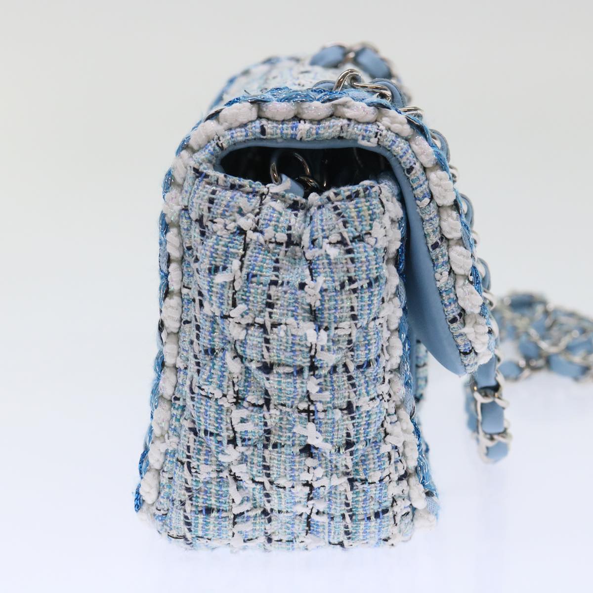 CHANEL Chain Shoulder Bag Tweed Blue CC 47496A