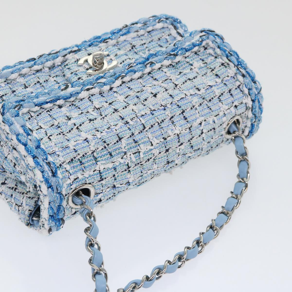 CHANEL Chain Shoulder Bag Tweed Blue CC 47496A