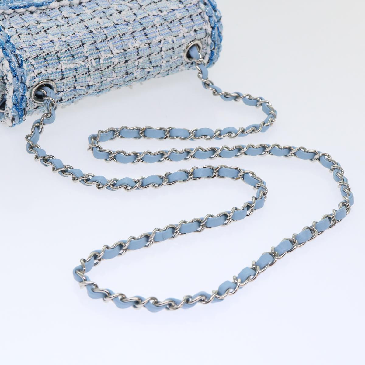 CHANEL Chain Shoulder Bag Tweed Blue CC 47496A