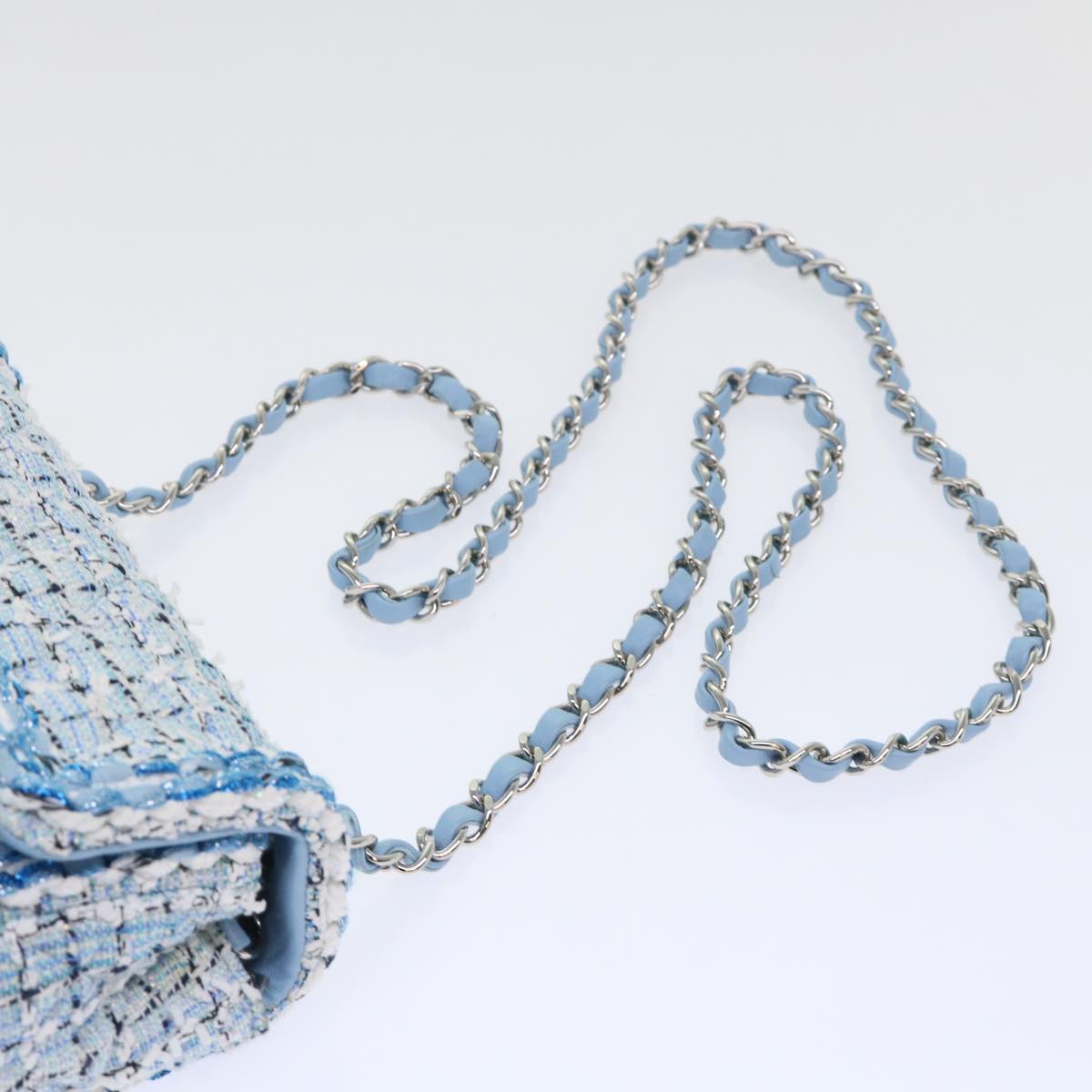 CHANEL Chain Shoulder Bag Tweed Blue CC 47496A