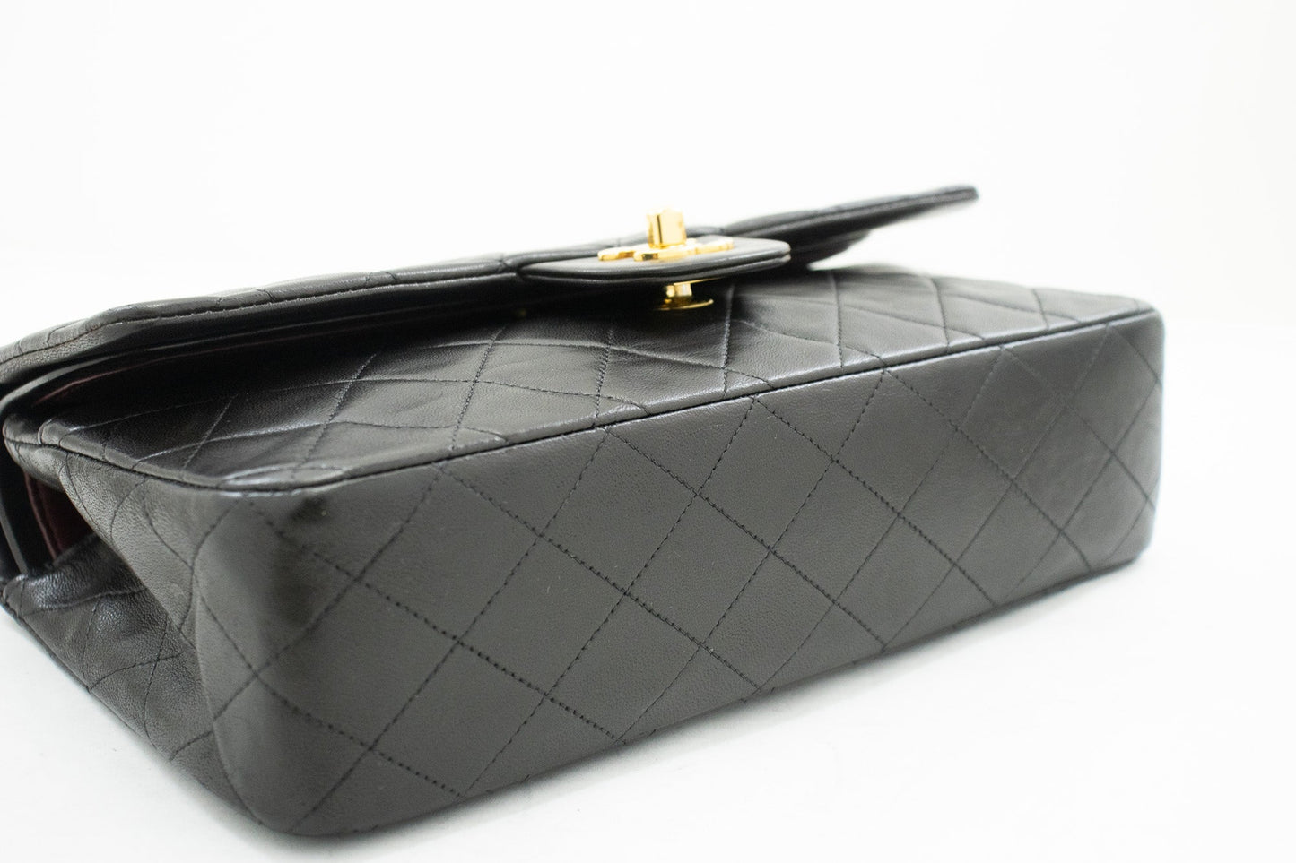 CHANEL Classic Double Flap 10" Chain Shoulder Bag Black Lambskin k04