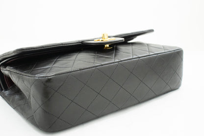 CHANEL Classic Double Flap 10" Chain Shoulder Bag Black Lambskin k04