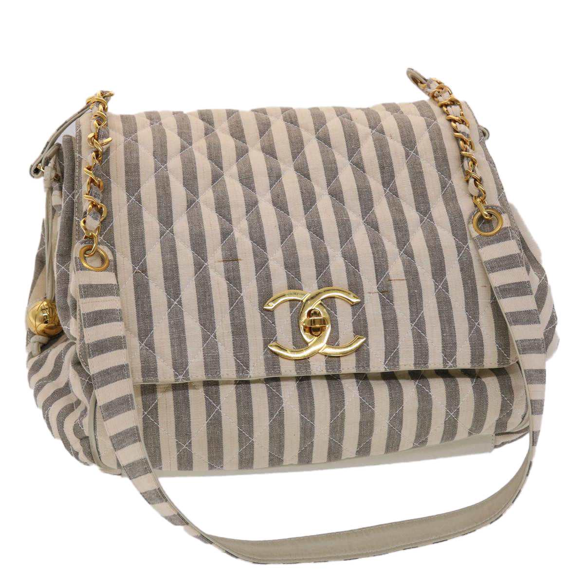 CHANEL Matelasse Shoulder Bag Canvas Light Blue White CC 48071A