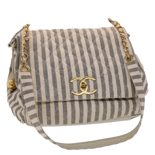CHANEL Matelasse Shoulder Bag Canvas Light Blue White CC 48071A