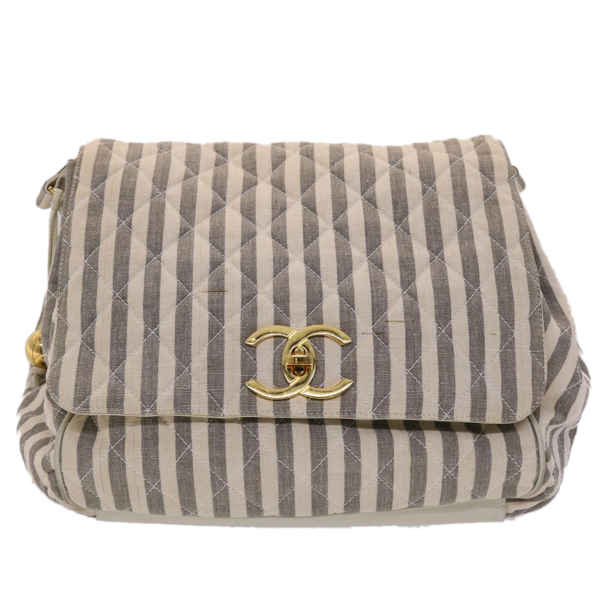 CHANEL Matelasse Shoulder Bag Canvas Light Blue White CC 48071A