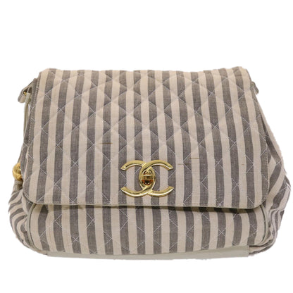 CHANEL Matelasse Shoulder Bag Canvas Light Blue White CC 48071A