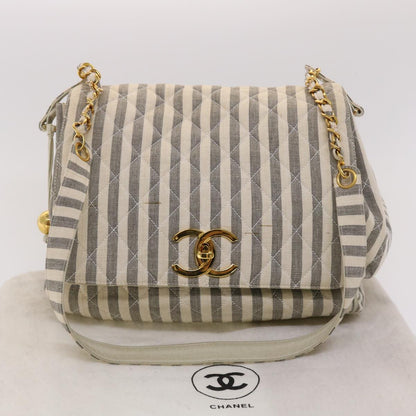 CHANEL Matelasse Shoulder Bag Canvas Light Blue White CC 48071A
