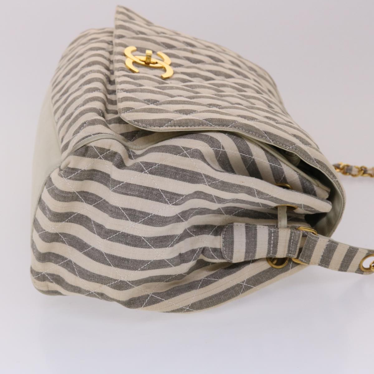 CHANEL Matelasse Shoulder Bag Canvas Light Blue White CC 48071A