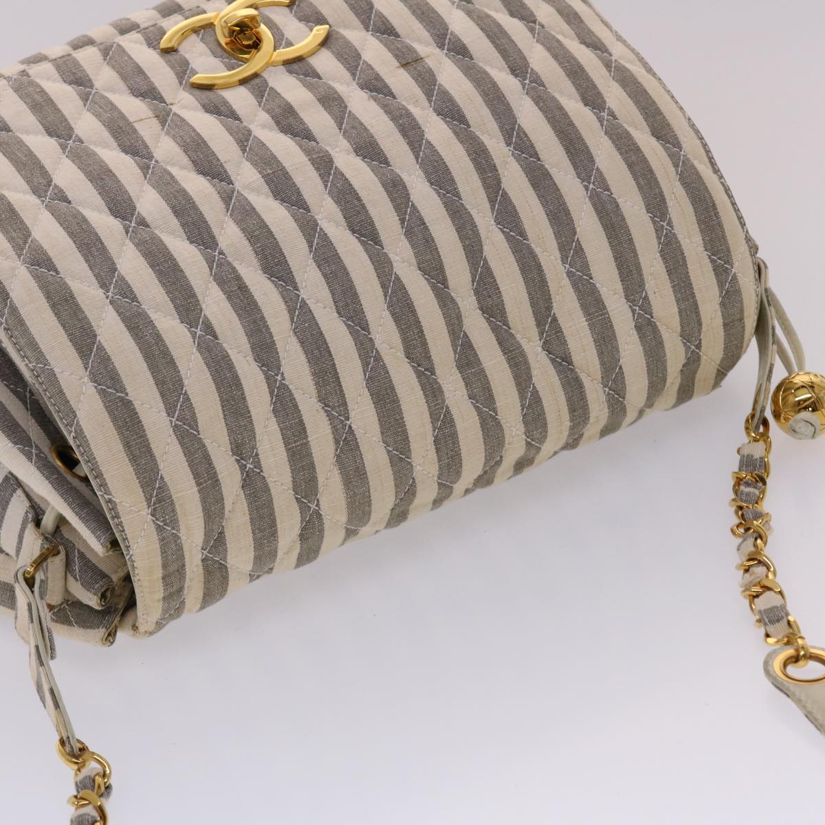 CHANEL Matelasse Shoulder Bag Canvas Light Blue White CC 48071A