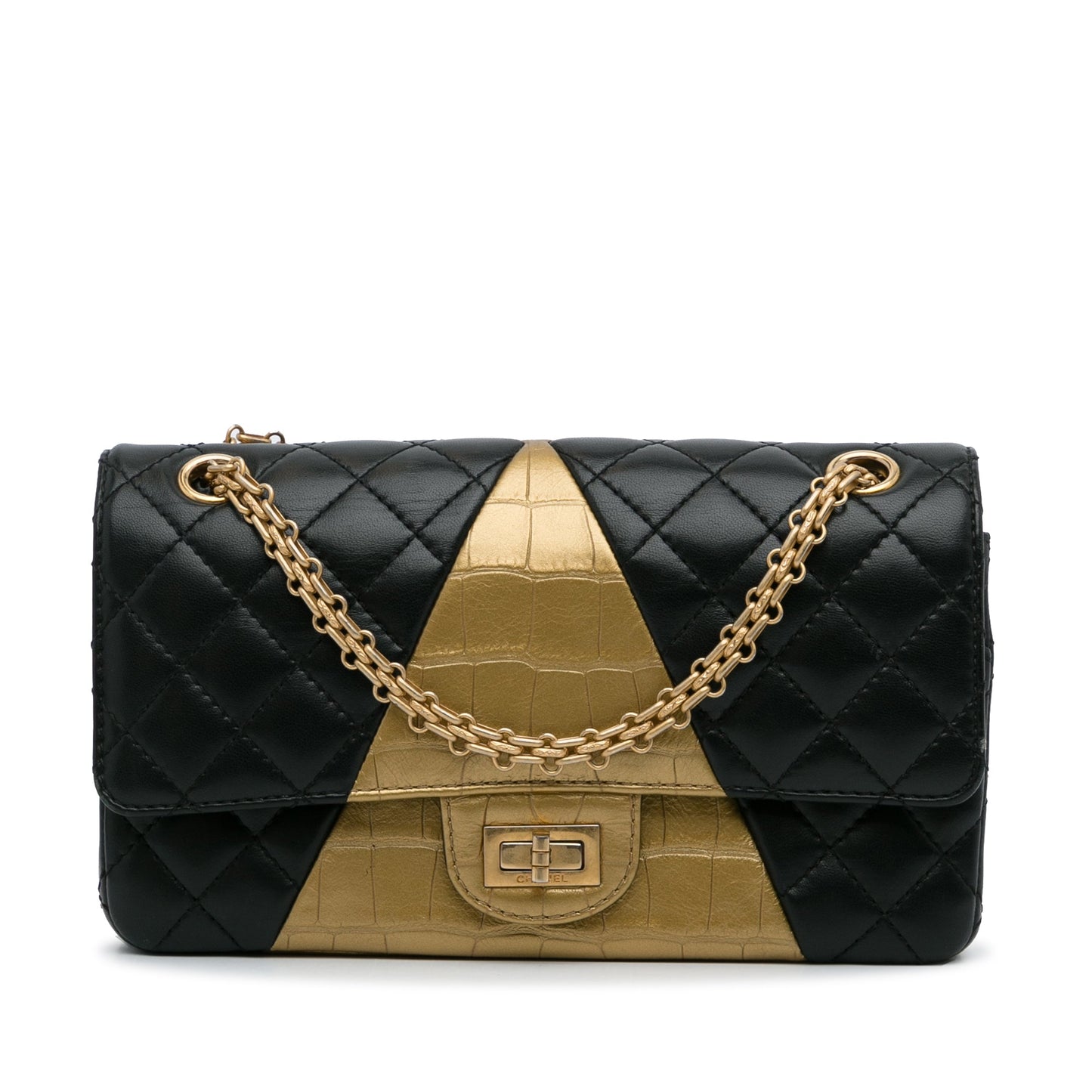 Black Chanel Medium Croc Embossed Lambskin 2.55 Reissue Double Flap Bag
